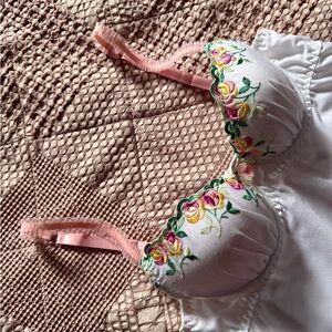 Blush Lingerie White Bra/Camisole with pink and floral details.